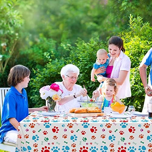 Tegeme 3 Pcs Dog Paw Print Tablecloth 54x108 Inch