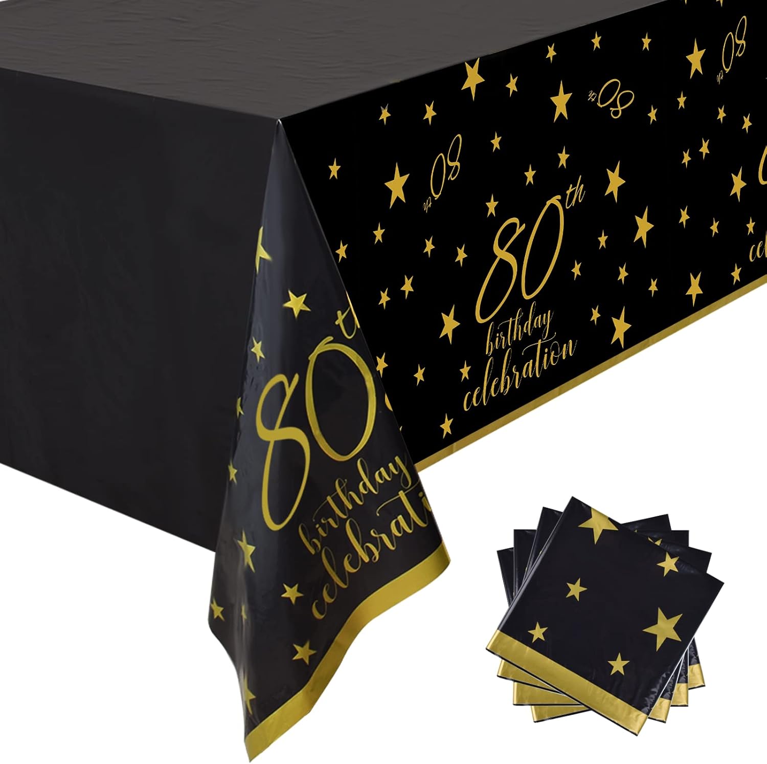 Gatherfun 80th Birthday Tablecloth 4 Pack Gold Black Waterproof