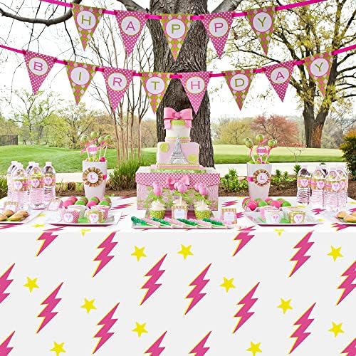 3Pcs Preppy Pink Lightning Bolt Tablecloths for Y2K Parties