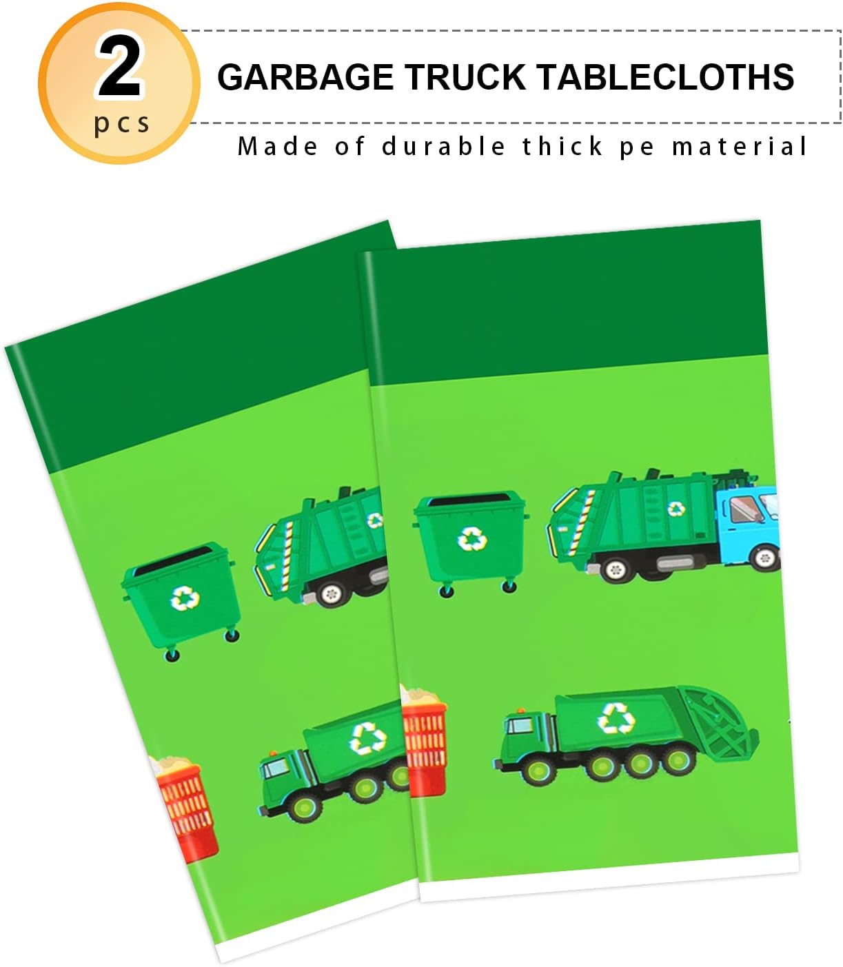 PHOGARY 2 Pack Garbage Truck Tablecloths for Birthday Party Supplies