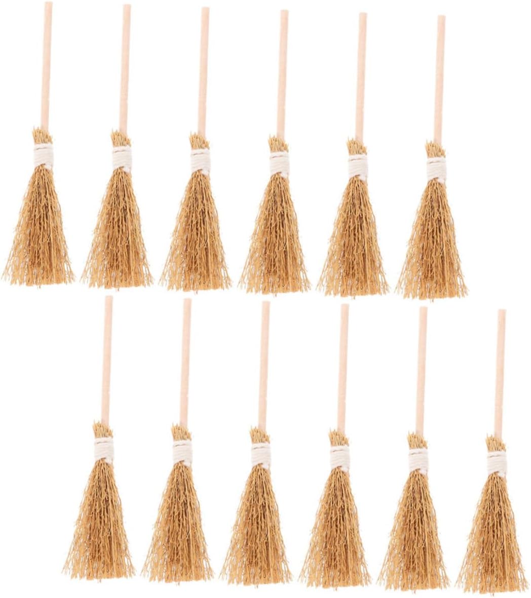 PRETYZOOM 12Pcs Mini Witch Brooms Natural Straw Decor