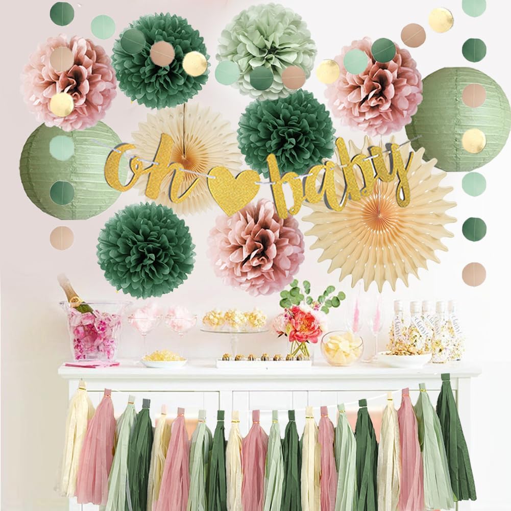 Dusty Pink and Sage Green Baby Shower Decor Kit