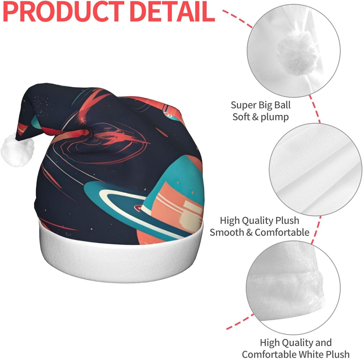 QINZHENG LED Christmas Hat with Space Planets Print for Adults