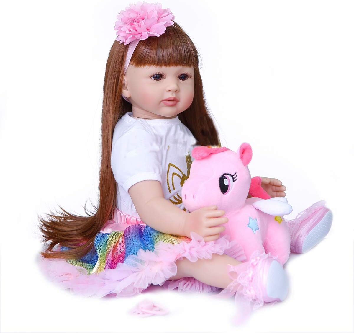 24 Inch Reborn Baby Doll with Long Hair for Playtime