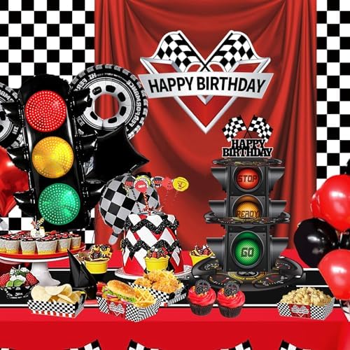 7Pcs Race Car Party Balloon Set with Traffic Light and Checkered Balloons
