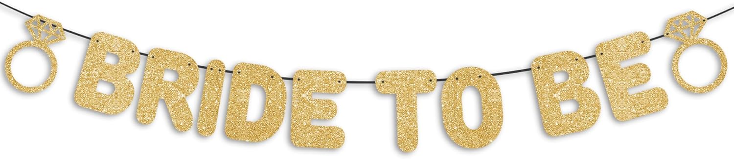 Bridal Shower Banner with Gold Glitter and Diamond Rings