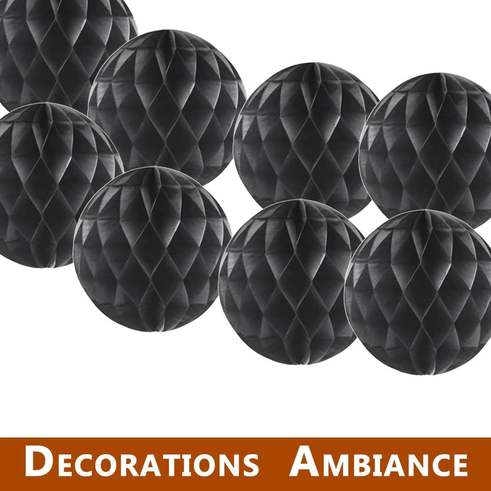 Yosawa 8 Pcs Paper Honeycomb Balls Decorations Black