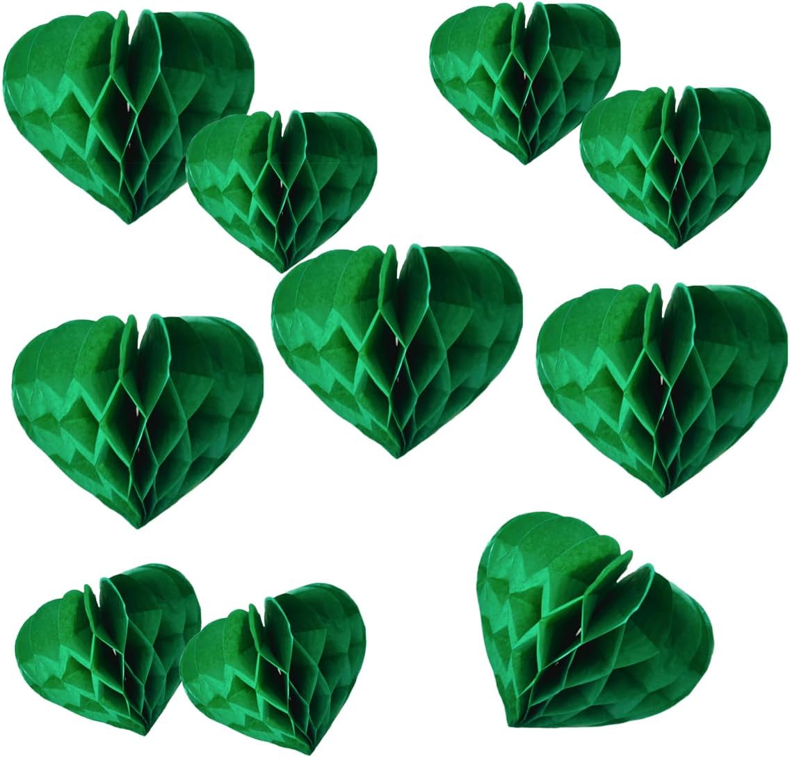 Heart Shaped Honeycomb Balls Party Decor 10pcs Dark Green