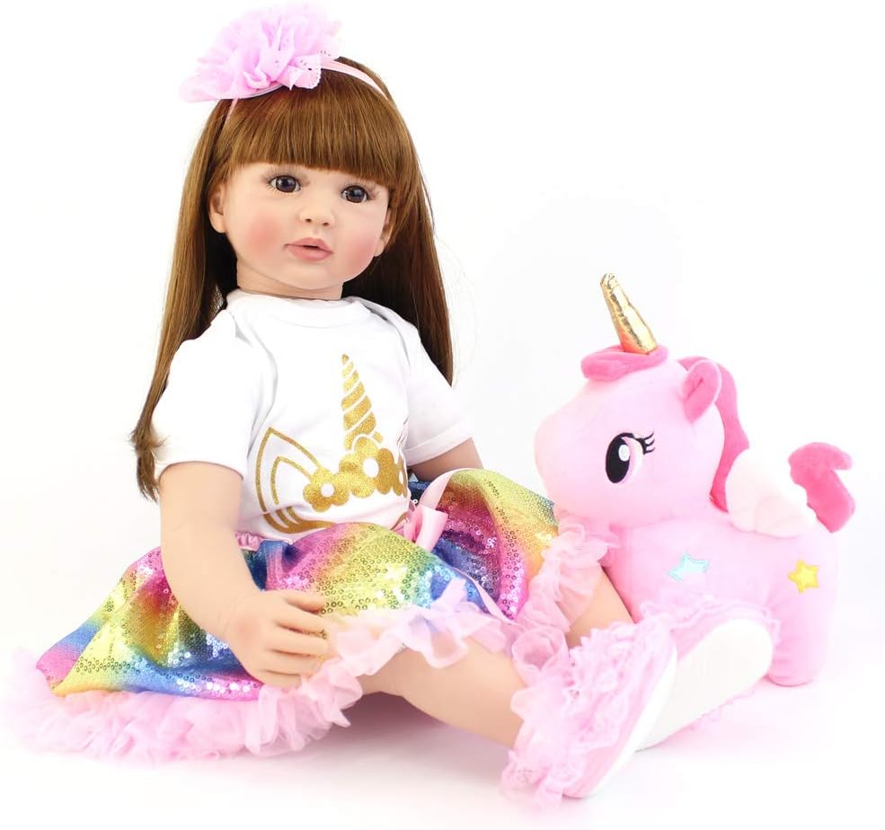 24 Inch Reborn Baby Doll with Long Hair for Playtime