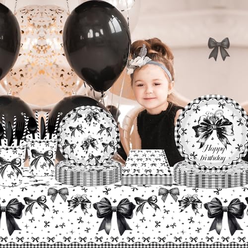 Lide Road 2Pcs Black Bow Tablecloth for Party Decorations