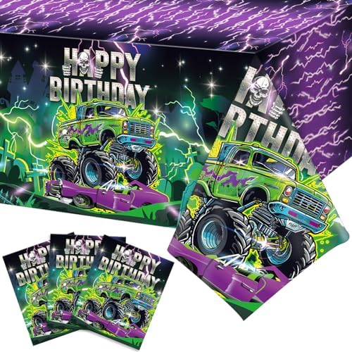 3 Monster Truck Birthday Tablecloths 54x108 Inch Party Covers