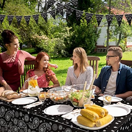 Tatuo Western Party Tablecloth Bandana Plastic Cover 108x54 Inches 3 Pack