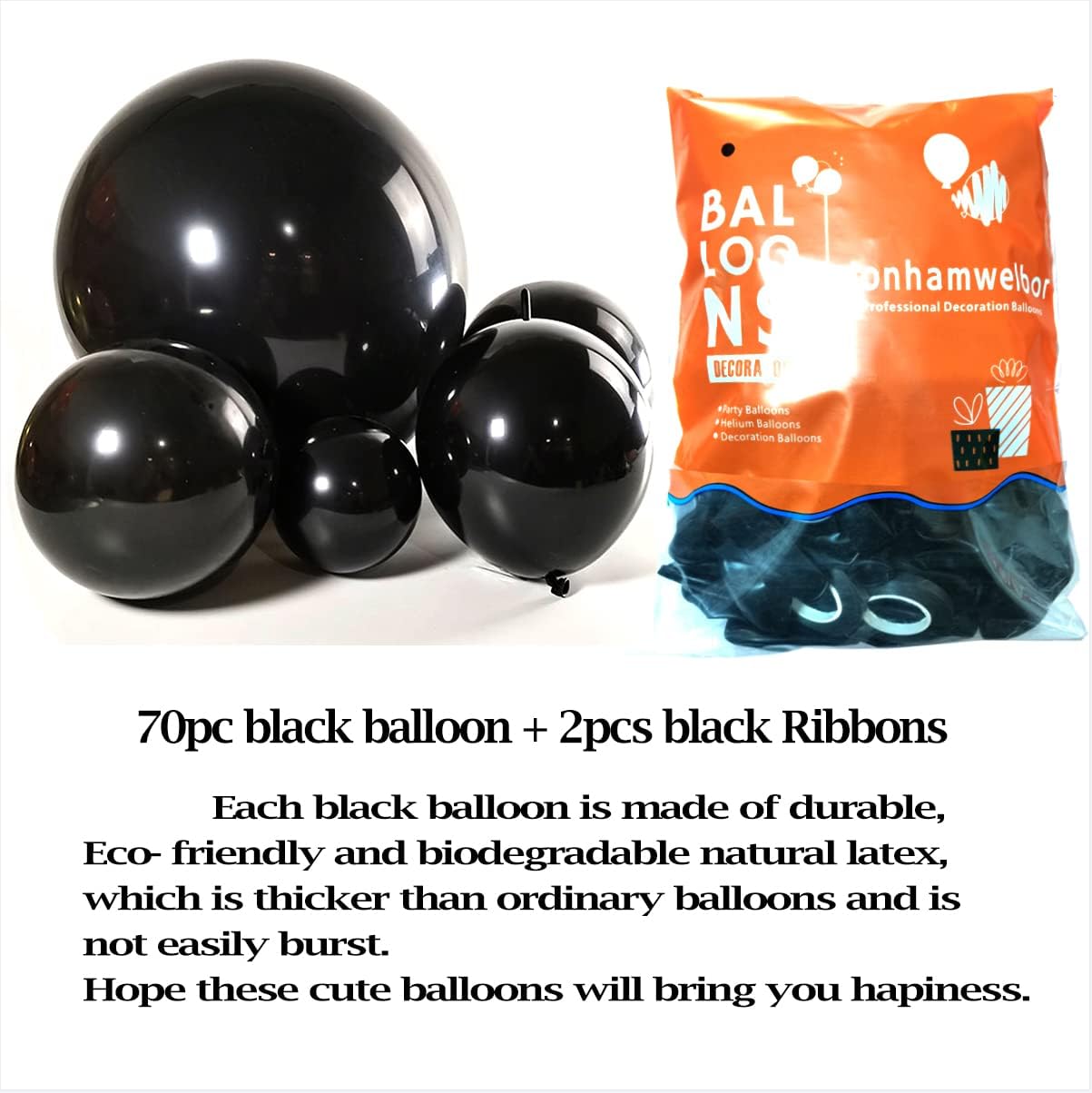 Jonhamwelbor 12 Inch Black Balloons 100 Pack