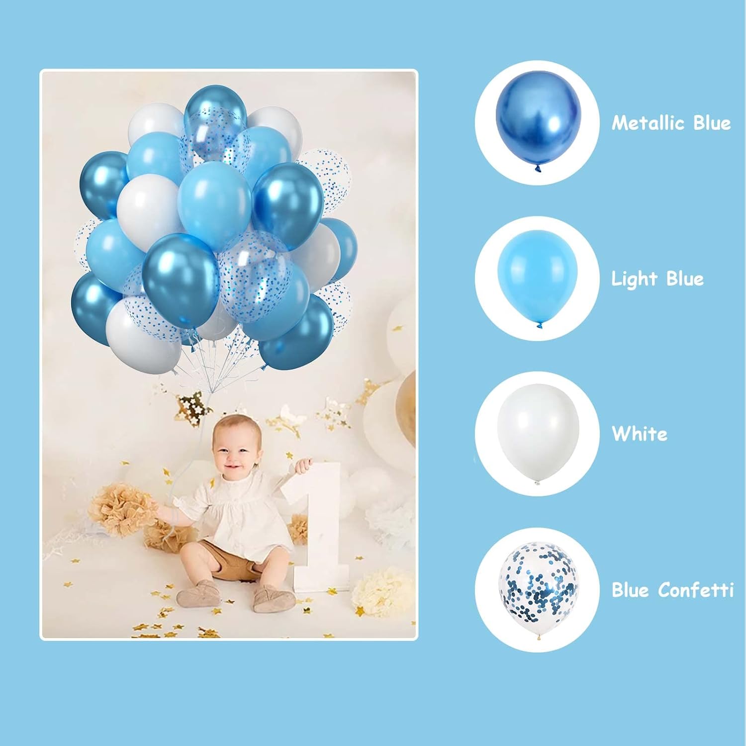 Blue and White Balloons Set for Birthday Parties