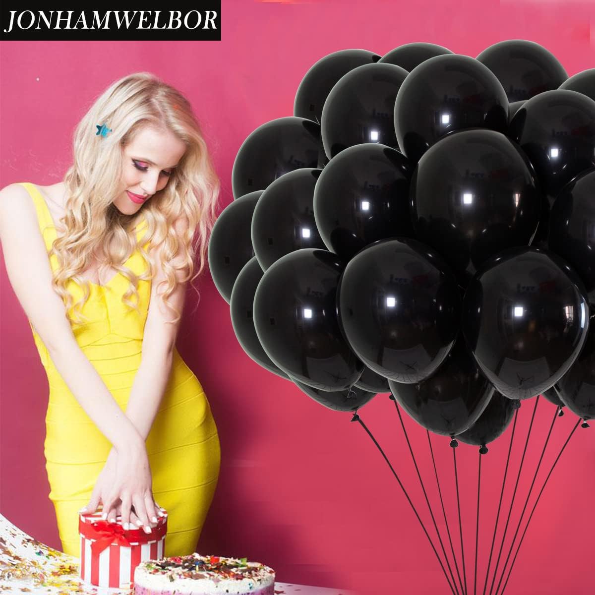 Jonhamwelbor 12 Inch Black Balloons 100 Pack