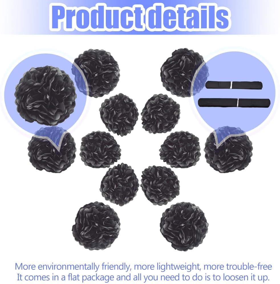 Hocansen 12Pcs Tissue Paper Pompoms 10in 12in Black Party Decorations