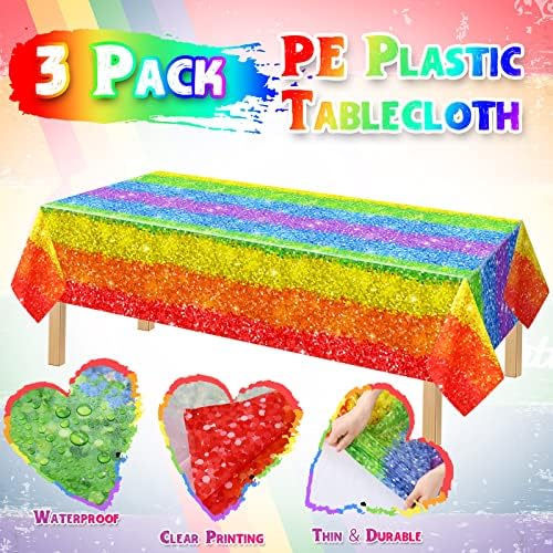 Tudomro Plastic Rainbow Tablecloth 54x108 Inch Set