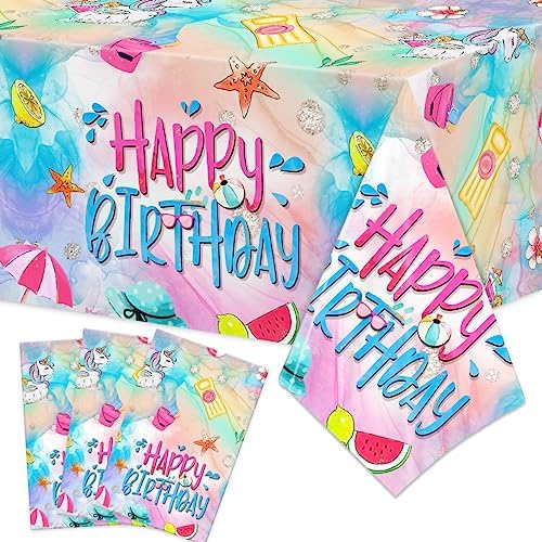 Summer Pool Birthday Tablecloths 3PCS Beach Themed Decorations