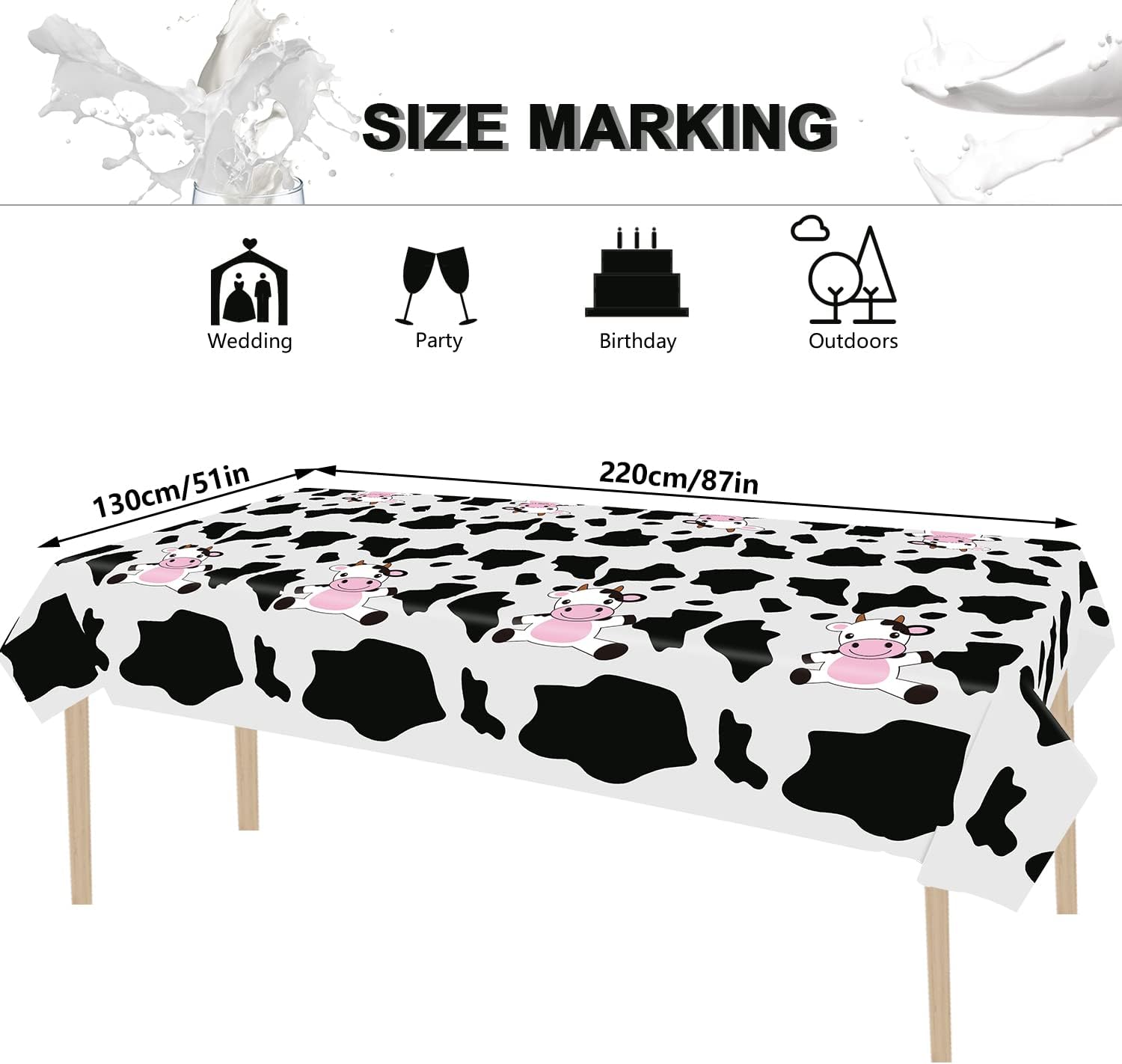 8 Pcs Cow Print Plastic Tablecloths Black White Farm Theme