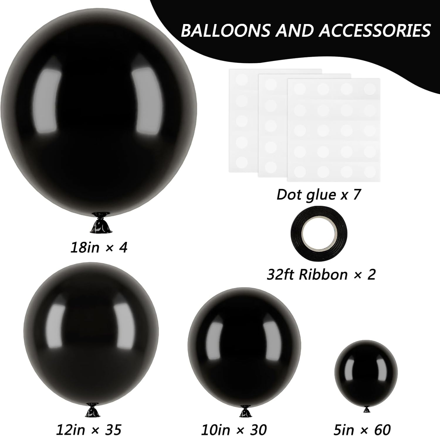 Rubfac Black Balloons Party Decor Kit 129pcs