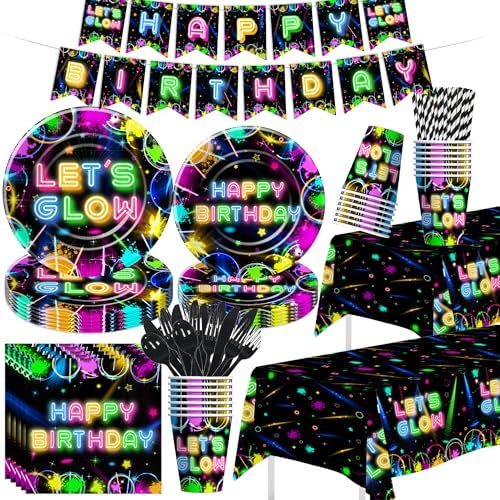 Neon Glow Birthday Party Decorations Set Serves 24