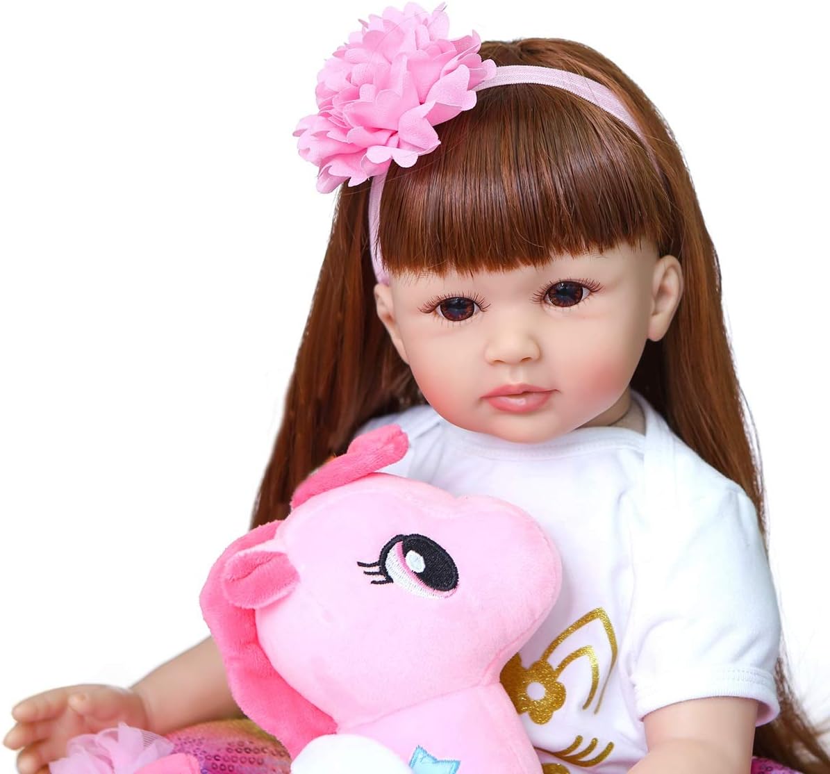 24 Inch Reborn Baby Doll with Long Hair for Playtime