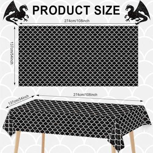 3 Pack Black Dragon Tablecloth for Birthday Party Decorations