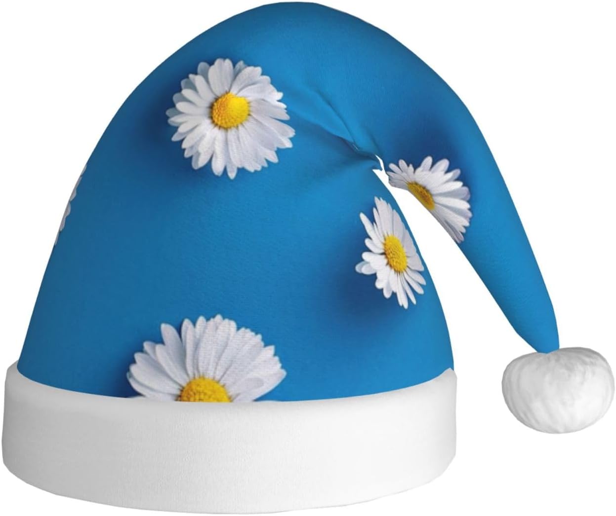 QINZHENG White Daisy Print Santa Hat for Women Adult