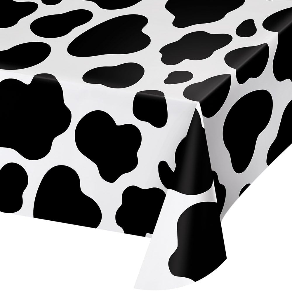 Creative Converting Cow Print Plastic Tablecover 54 x 108 Black and White