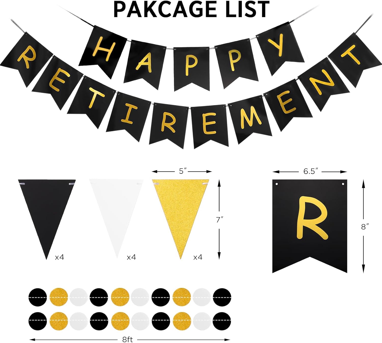 Happy Retirement Banner Black Gold Decorations Kit