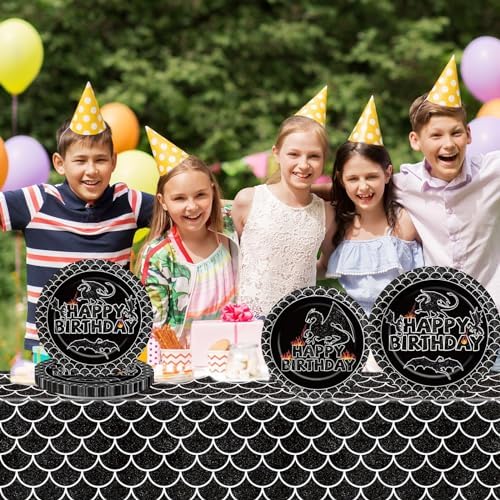 3 Pack Black Dragon Tablecloth for Birthday Party Decorations