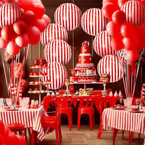 KatchOn Red and White Striped Balloons 18 Inch Pack of 10