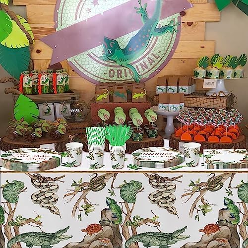 Reptile Birthday Tablecloth Set - 4 Pack 54x108 Inches