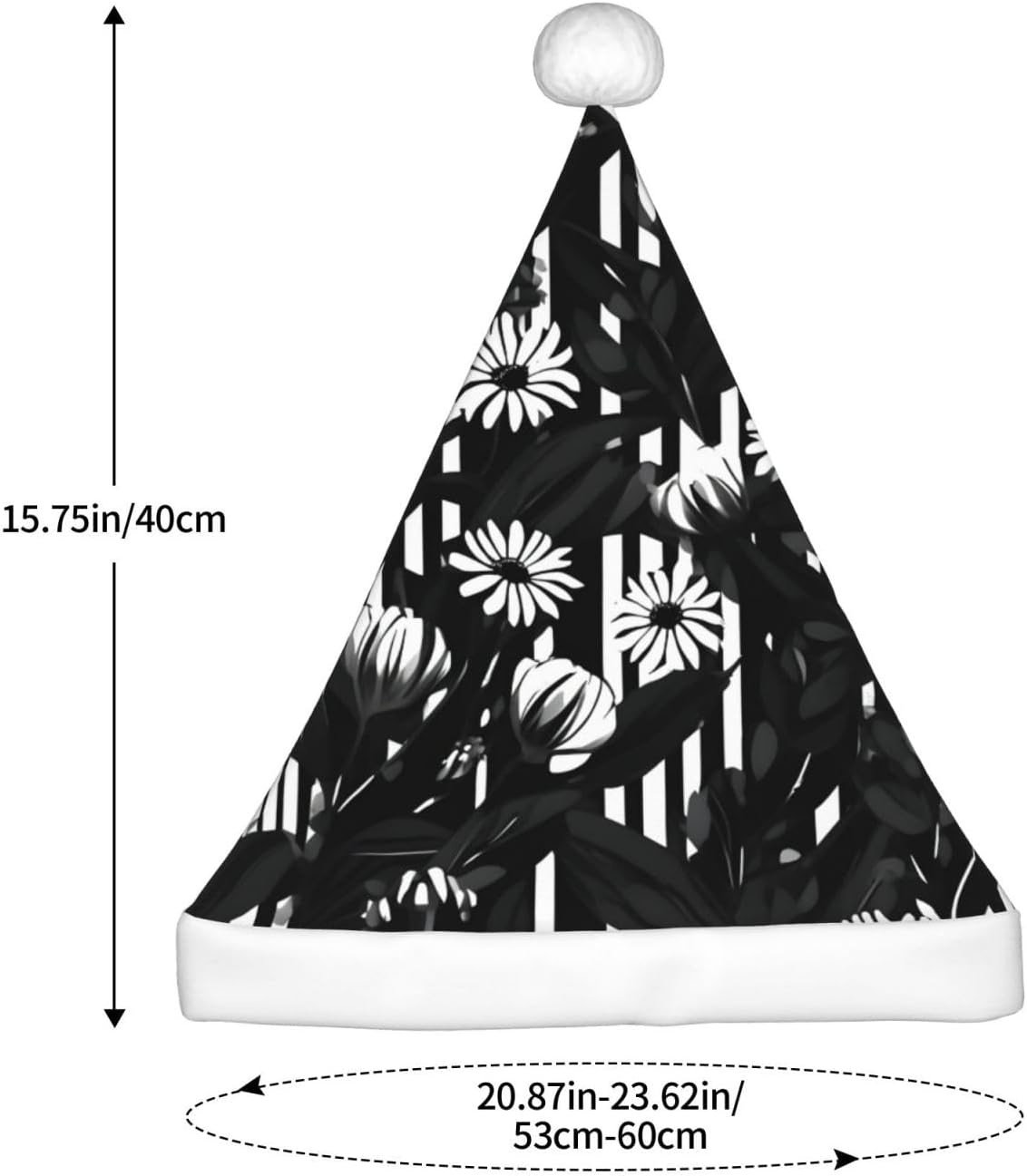 QINZHENG Personalized Santa Hat Black and White Striped Flowers Print