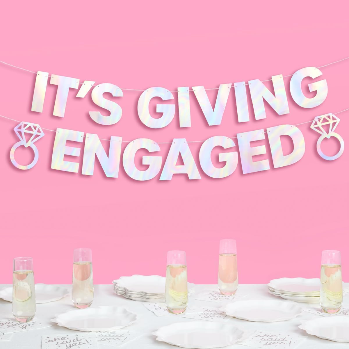 XO Fetti Its Giving Engaged Banner - Iridescent Foil 5 Ft