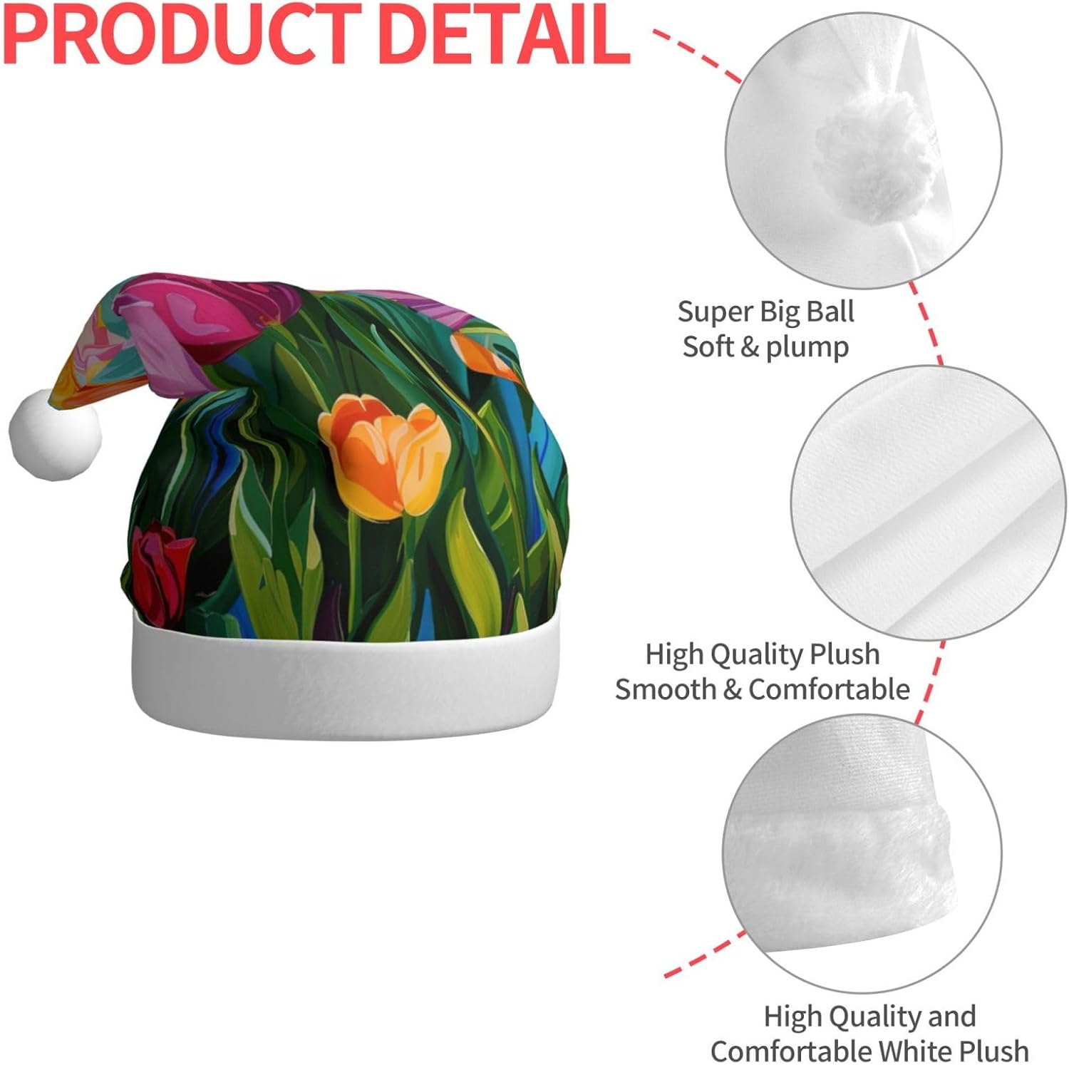 QINZHENG Tulip Garden Print Santa Hat for Women Adult