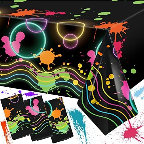 Tatuo 3 Pcs Neon Tablecloths 54x108 Inches Glow in the Dark Party Covers