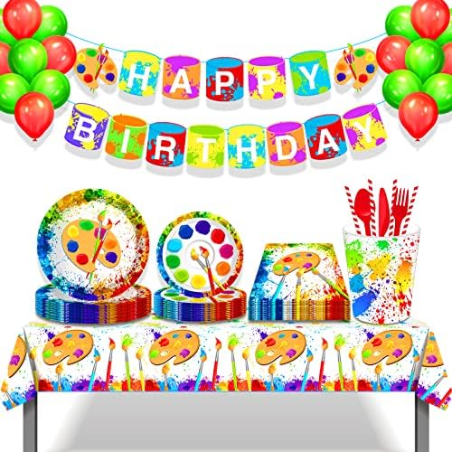 2Pcs Art Paint Tablecloths for Birthday Parties