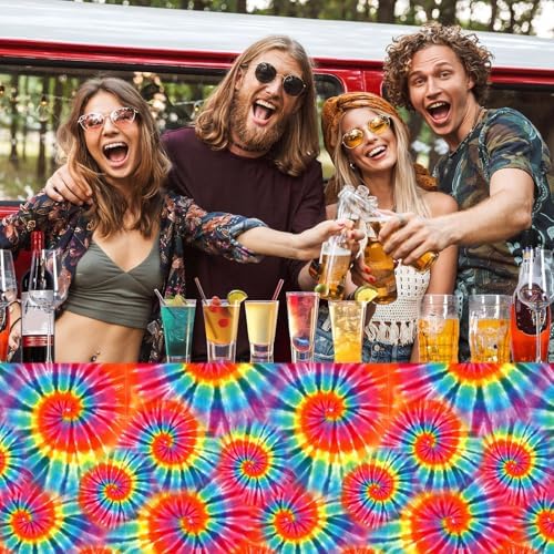 Newwiee Tie Dye Rainbow Tablecloth 54x108 Inch 3 Pcs