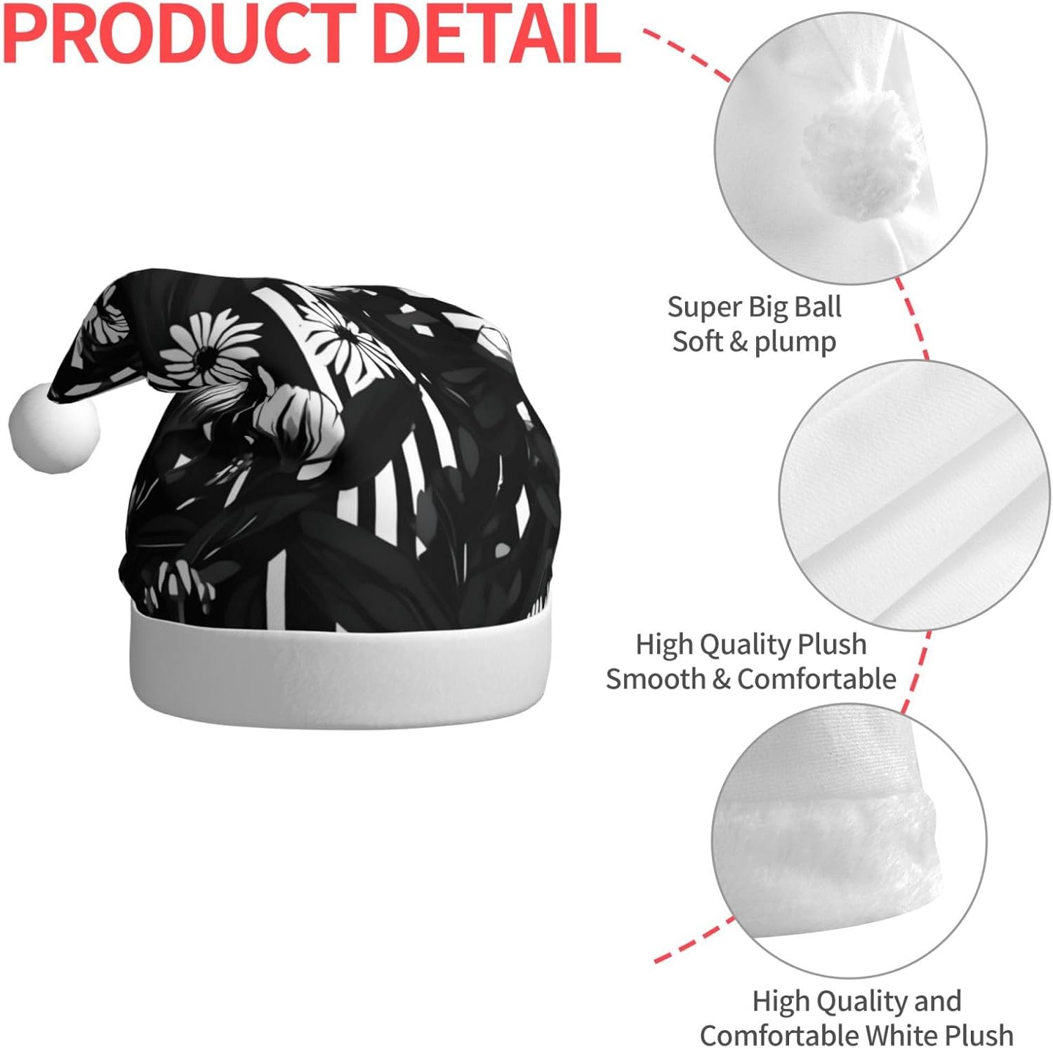 QINZHENG Personalized Santa Hat Black and White Striped Flowers Print
