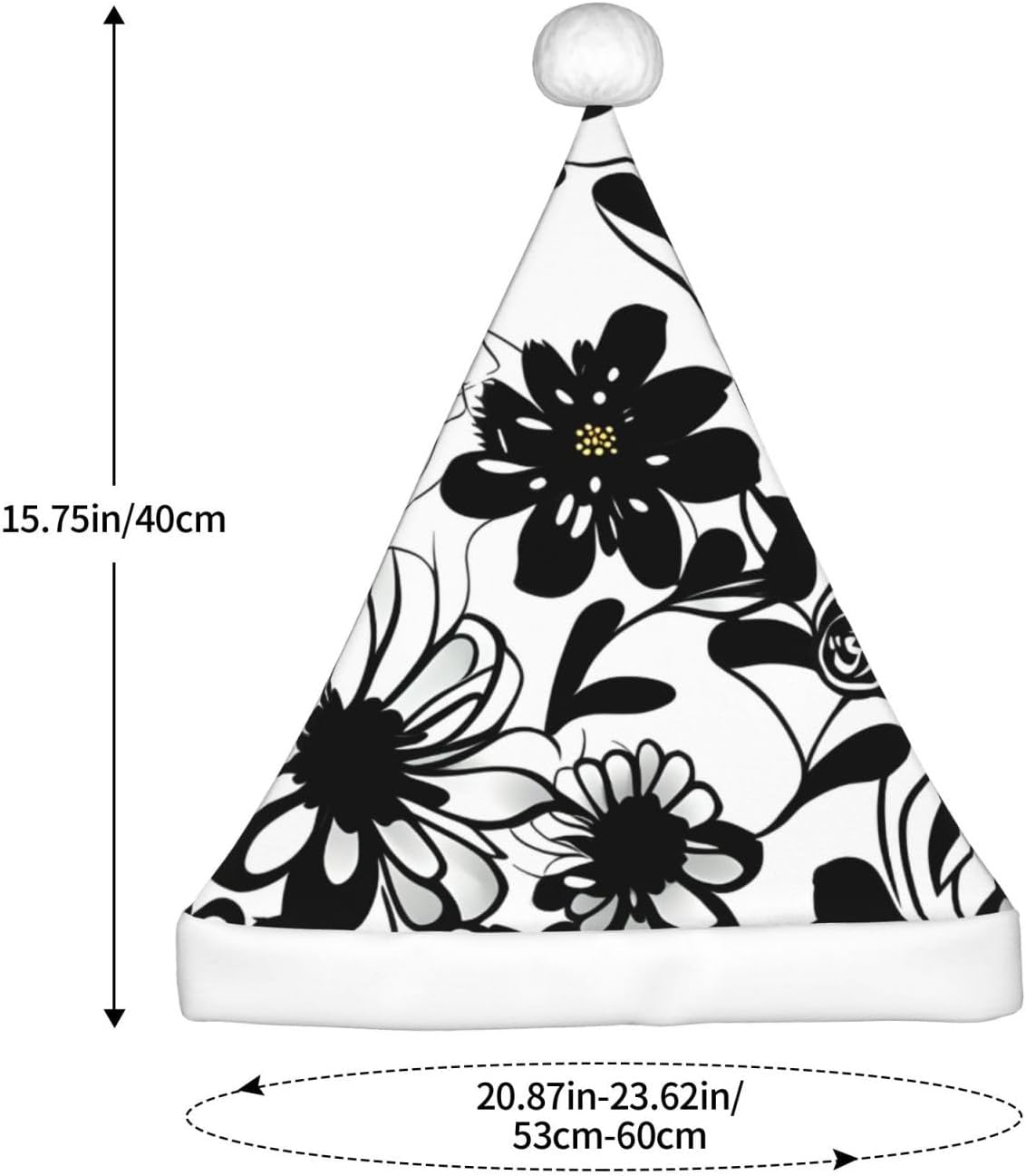 QINZHENG Black and White Flowers Santa Hat for Women