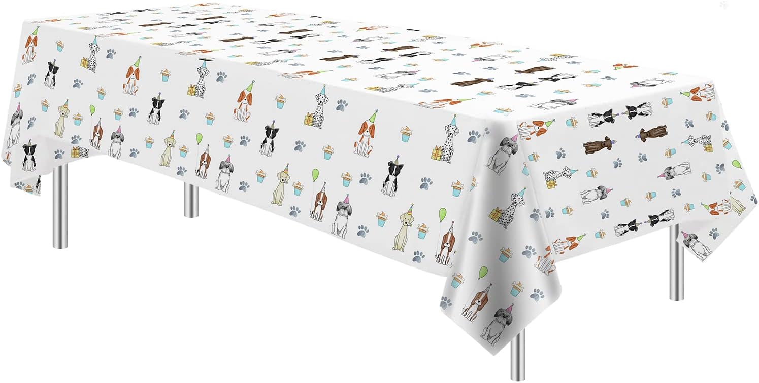 Xigejob Puppy Dog Birthday Tablecloth Set - 4 Pack 54x108 Inches