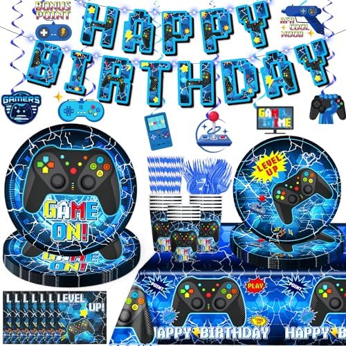 Gaming Birthday Tableware Set - 159pc Eco-Friendly Disposable Kit for 25 Guests