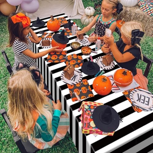 4 Pcs Black and White Stripes Tablecloths 51x86in