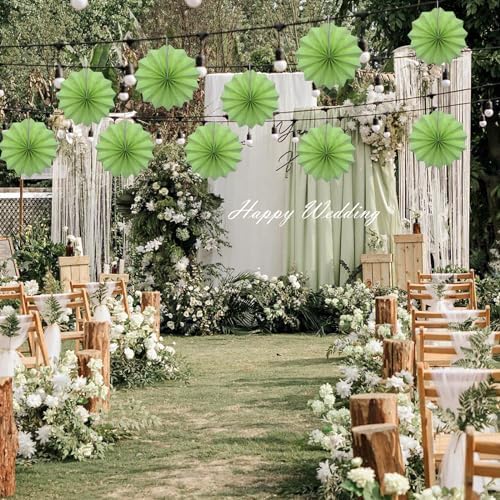 Bart Hew Green Hanging Paper Fans 8in DIY Set 30 Pack