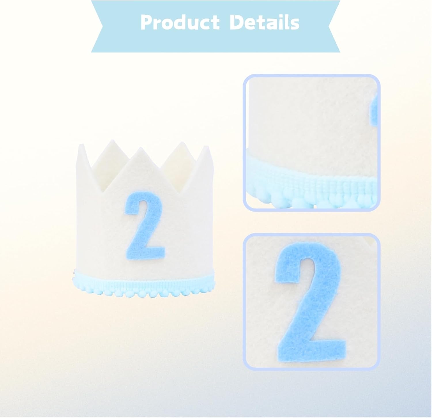 Birthday Crown for 2 Year Old Cream White with Blue Number
