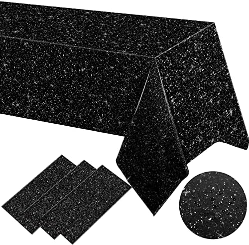 3 Pcs Black Glitter Tablecloth for Themed Parties