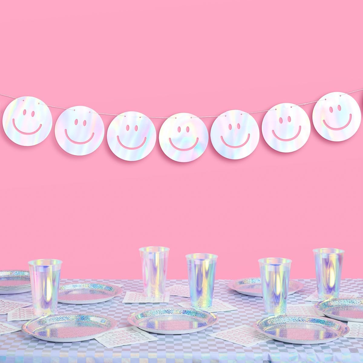 XO Fetti Smiley Banner - Iridescent 5 Ft