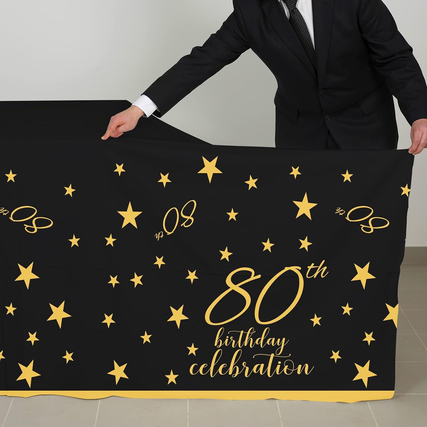 Gatherfun 80th Birthday Tablecloth 4 Pack Gold Black Waterproof