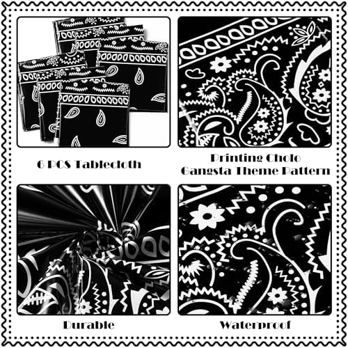 K1tpde 6PCS Black Bandana Style Tablecloths